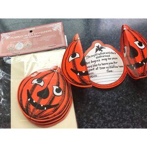 Vintage Halloween Pumpkin Party Invitations B. SHACKMAN Set Of Six With Envelops